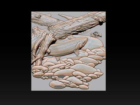 Fische unter Baum - Natur-Zen-Stil 3D Druckmodell