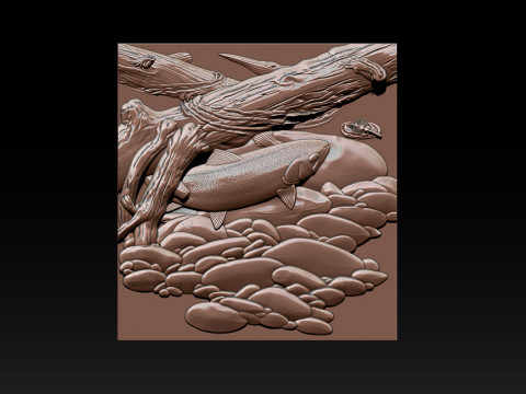 Fische unter Baum - Natur-Zen-Stil 3D Druckmodell