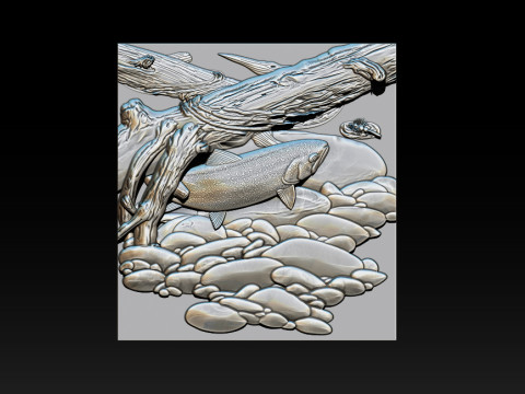 Fische unter Baum - Natur-Zen-Stil 3D Druckmodell