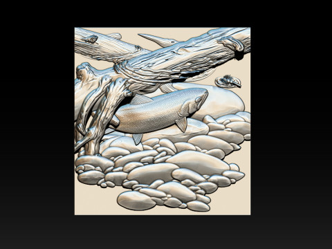 Fische unter Baum - Natur-Zen-Stil 3D Druckmodell