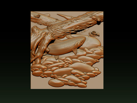 Fische unter Baum - Natur-Zen-Stil 3D Druckmodell