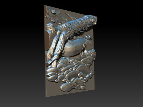 Fische unter Baum - Natur-Zen-Stil 3D Druckmodell