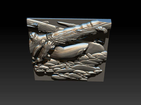 Fische unter Baum - Natur-Zen-Stil 3D Druckmodell