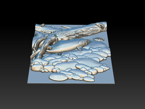 Fische unter Baum - Natur-Zen-Stil 3D Druckmodell