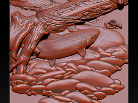 Fische unter Baum - Natur-Zen-Stil 3D Druckmodell