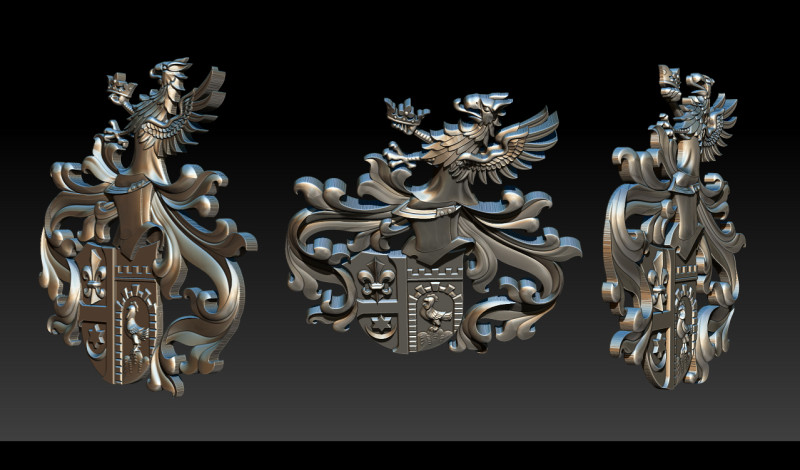 華やかな中世の紋章レリーフ 3Dプリントモデル .c4d .max .obj .3ds .fbx .stl .blend