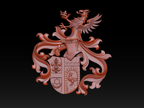 華やかな中世の紋章レリーフ 3Dプリントモデル