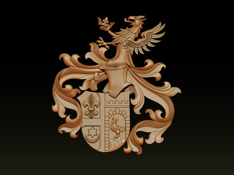 華やかな中世の紋章レリーフ 3Dプリントモデル