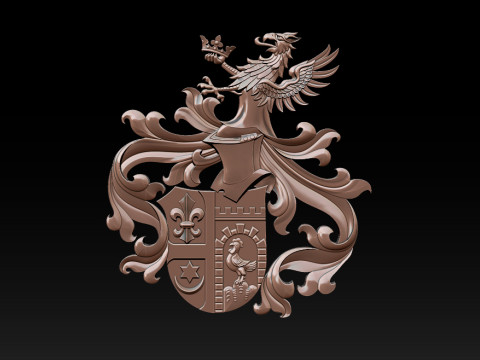 華やかな中世の紋章レリーフ 3Dプリントモデル