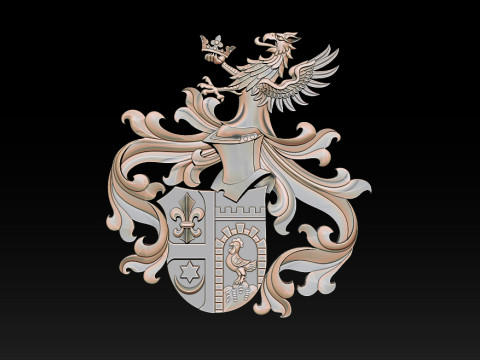 華やかな中世の紋章レリーフ 3Dプリントモデル