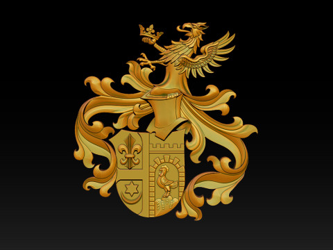 華やかな中世の紋章レリーフ 3Dプリントモデル