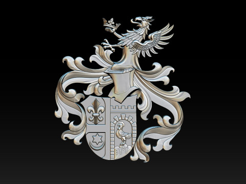 華やかな中世の紋章レリーフ 3Dプリントモデル