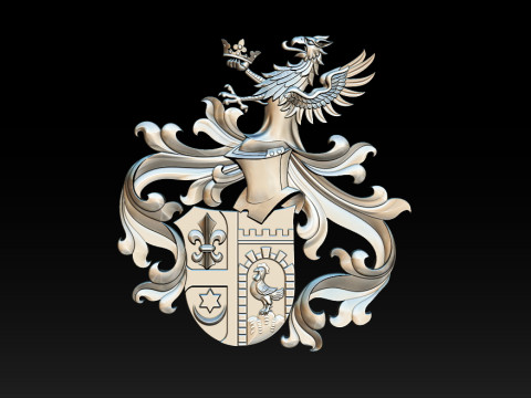 華やかな中世の紋章レリーフ 3Dプリントモデル