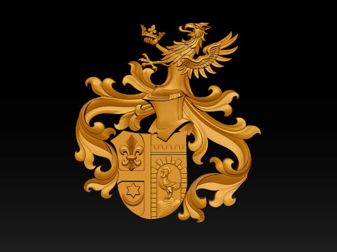 華やかな中世の紋章レリーフ 3Dプリントモデル