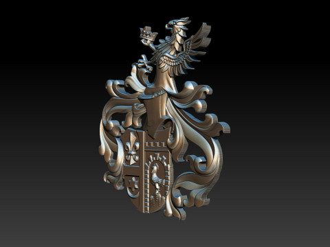 華やかな中世の紋章レリーフ 3Dプリントモデル