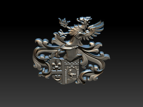 華やかな中世の紋章レリーフ 3Dプリントモデル