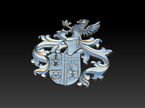 華やかな中世の紋章レリーフ 3Dプリントモデル