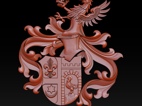 華やかな中世の紋章レリーフ 3Dプリントモデル