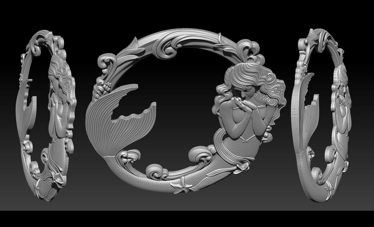 Mermaid Bas-Relief for CNC Router 3D Print Model .c4d .max .obj .3ds .fbx .stl .blend