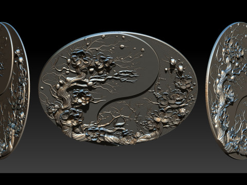 यिन यांग पुष्प वृक्ष बास-राहत 3D प्रिंट मॉडल