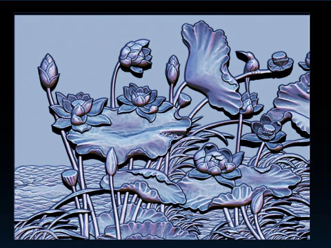 LOTUS POND BAS-RELIEF 3D MODEL - V1 3D Print Model