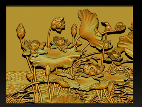 LOTUS POND BAS-RELIEF 3D MODEL - V1 3D Print Model