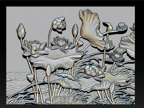 LOTUS POND BAS-RELIEF 3D MODEL - V1 3D Print Model