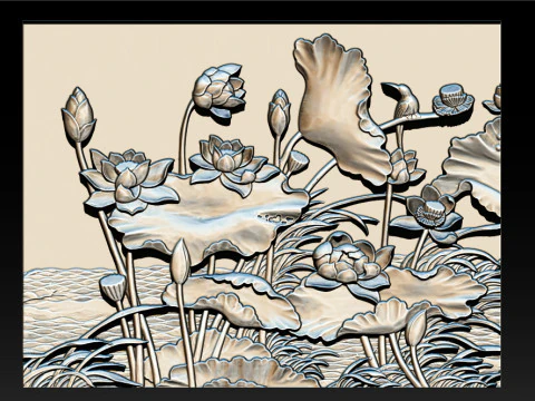 LOTUS POND BAS-RELIEF 3D MODEL - V1 3D Print Model