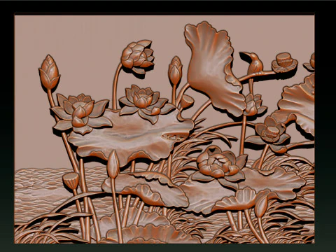 LOTUS POND BAS-RELIEF 3D MODEL - V1 3D Print Model