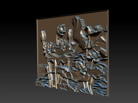 LOTUS POND BAS-RELIEF 3D MODEL - V1 3D Print Model