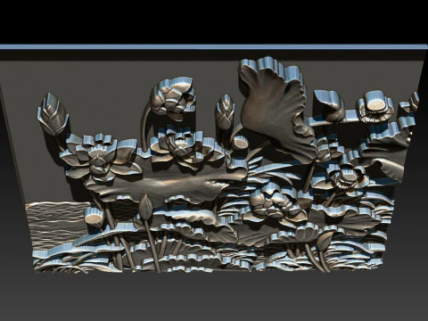 LOTUS POND BAS-RELIEF 3D MODEL - V1 3D Print Model