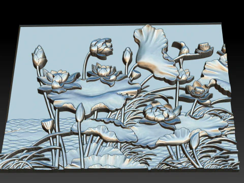 LOTUS POND BAS-RELIEF 3D MODEL - V1 3D Print Model
