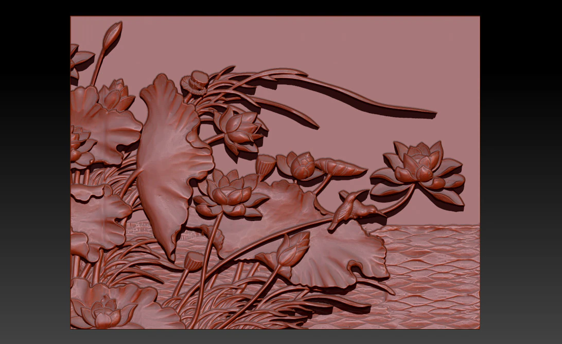 LOTUS POND BAS-RELIEF 3D MODEL - V3 3D Print Model .c4d .max .obj .3ds .fbx .stl .blend 