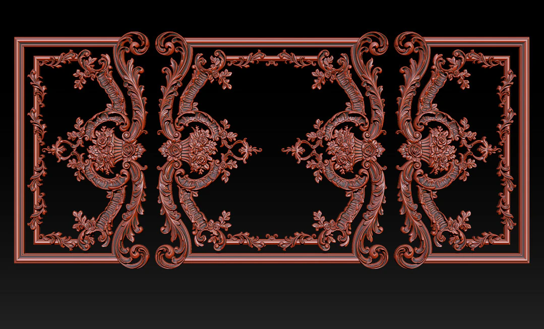 Modello CNC a rilievo ornamentale per porte e pannelli a parete in legno 2B Modello di stampa 3D .c4d .max .obj .3ds .fbx .stl .blend 