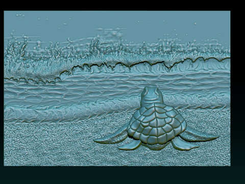 Sea Turtle Bas-Relief 3D STL Model 3D Print Model
