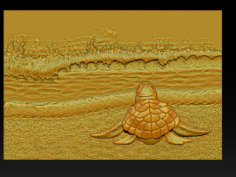 Sea Turtle Bas-Relief 3D STL Model 3D Print Model