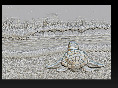 Sea Turtle Bas-Relief 3D STL Model 3D Print Model