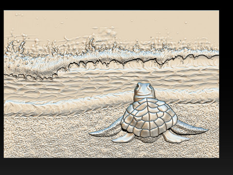 Sea Turtle Bas-Relief 3D STL Model 3D Print Model