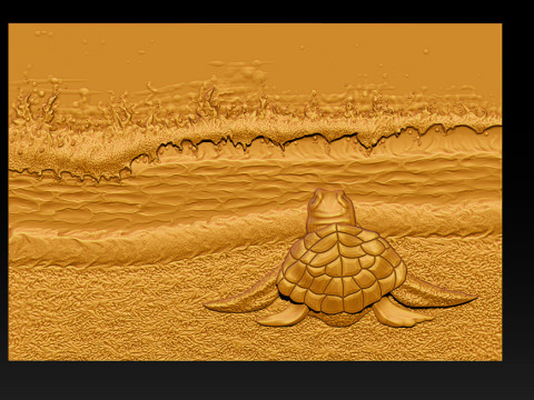 Sea Turtle Bas-Relief 3D STL Model 3D Print Model