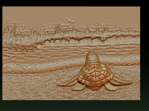 Sea Turtle Bas-Relief 3D STL Model 3D Print Model