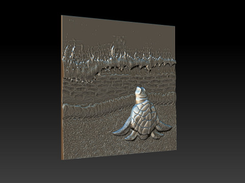 Sea Turtle Bas-Relief 3D STL Model 3D Print Model
