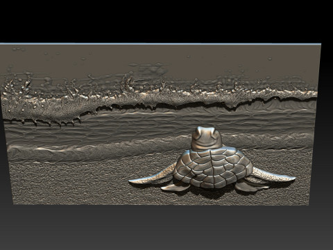 Sea Turtle Bas-Relief 3D STL Model 3D Print Model