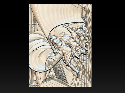 Epic Sailboat Warrior Relief 3D Print Model