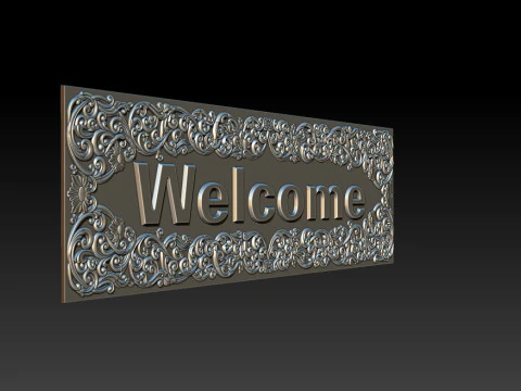 WELCOME ORNAMENTAL CNC SIGN 3D RELIEF MODEL 3D Print Model