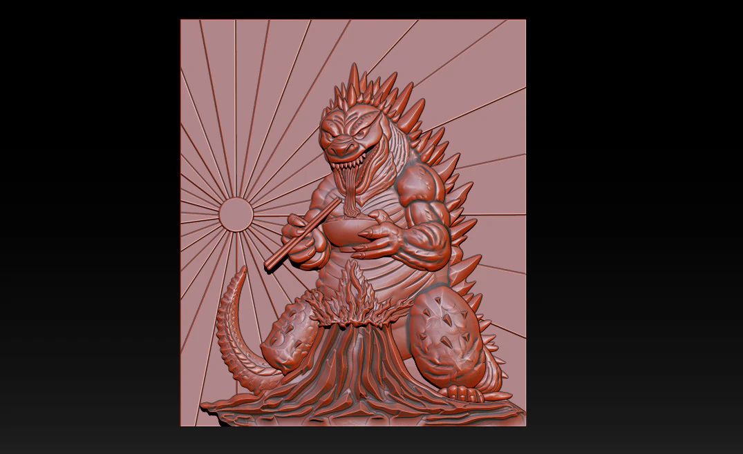 Kaiju Dragon Eating Ramen 3D Relief 3D Print Model .c4d .max .obj .3ds .fbx .stl .blend 