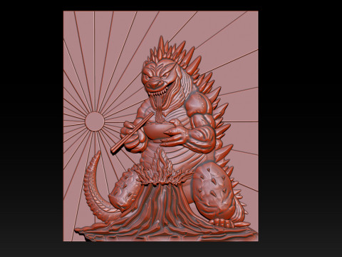 Relief 3D Makan Naga Kaiju Model Cetak 3D