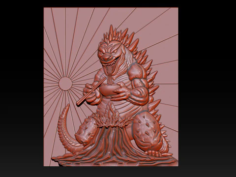 Kaiju-draak eet Ramen 3D-reli&euml;f 3D printmodel