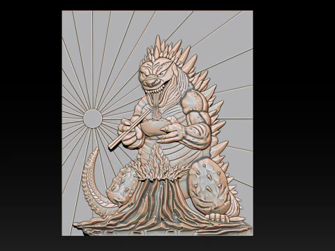 Kaiju Dragon Eating Ramen 3D Relief 3D Print Model
