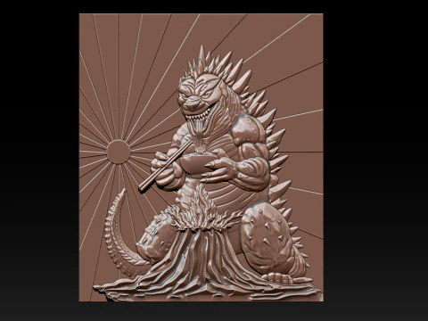Kaiju Dragon Eating Ramen 3D Relief 3D Print Model
