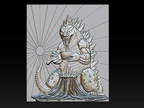 Kaiju Dragon Eating Ramen 3D Relief 3D Print Model